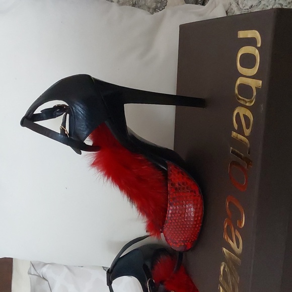 ROBERTO CAVALLI FIRE FLAME LEATHER FUR SANDAL SIZE 41/11 US - Picture 9 of 9